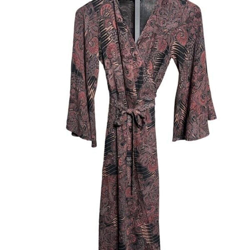 Cienna Vintage Boho Wrap Dress  Fluted Sleeves Paisley Print Size Small